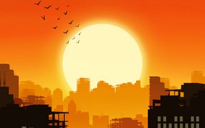 Preview wallpaper city, buildings, silhouettes, sun, sunset, vector, art