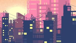 Preview wallpaper city, buildings, silhouettes, vector, art