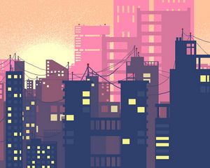 Preview wallpaper city, buildings, silhouettes, vector, art