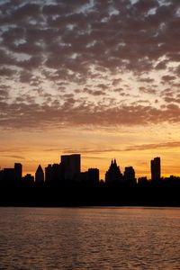 Preview wallpaper city, buildings, silhouettes, water, twilight, dark