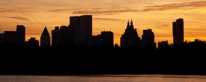 Preview wallpaper city, buildings, silhouettes, water, twilight, dark