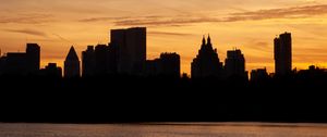 Preview wallpaper city, buildings, silhouettes, water, twilight, dark