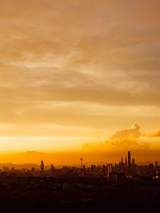 Preview wallpaper city, buildings, skyscrapers, sunset, sky