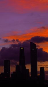 Preview wallpaper city, buildings, skyscrapers, silhouette, sunset