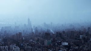 Preview wallpaper city, buildings, skyscrapers, fog, sky