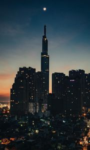 Preview wallpaper city, buildings, skyscrapers, dusk, evening