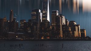 Preview wallpaper city, buildings, skyscrapers, blur, illusion