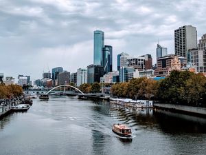 Preview wallpaper city, buildings, skyscrapers, river