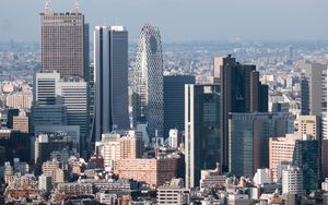 Preview wallpaper city, buildings, skyscrapers, metropolis, aerial view