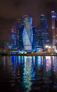 Preview wallpaper city, buildings, skyscrapers, lights, moscow-city, moscow
