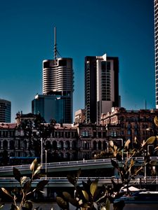 Preview wallpaper city, buildings, skyscrapers, bridges, trees