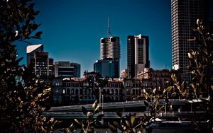 Preview wallpaper city, buildings, skyscrapers, bridges, trees