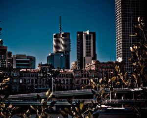 Preview wallpaper city, buildings, skyscrapers, bridges, trees