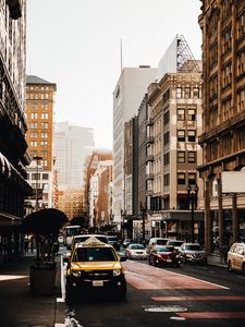 Preview wallpaper city, buildings, street, taxi