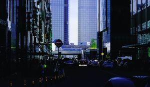 Preview wallpaper city, buildings, street, cars, dark