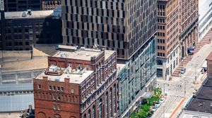 Preview wallpaper city, buildings, street, aerial view