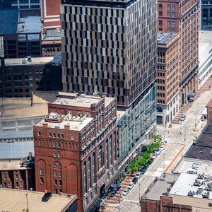 Preview wallpaper city, buildings, street, aerial view