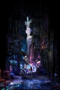 Preview wallpaper city, buildings, street, silhouette, art