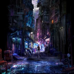 Preview wallpaper city, buildings, street, silhouette, art