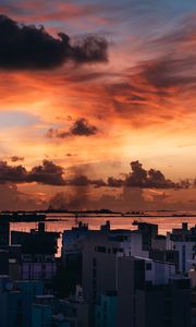 Preview wallpaper city, buildings, sunset, horizon, sky