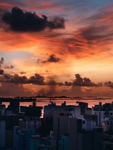 Preview wallpaper city, buildings, sunset, horizon, sky
