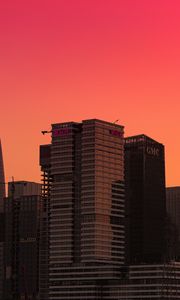 Preview wallpaper city, buildings, sunset, gradient