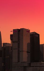 Preview wallpaper city, buildings, sunset, gradient