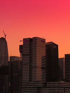 Preview wallpaper city, buildings, sunset, gradient