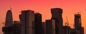 Preview wallpaper city, buildings, sunset, gradient