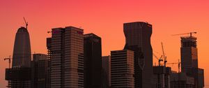 Preview wallpaper city, buildings, sunset, gradient