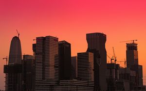 Preview wallpaper city, buildings, sunset, gradient