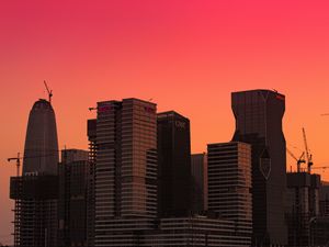 Preview wallpaper city, buildings, sunset, gradient