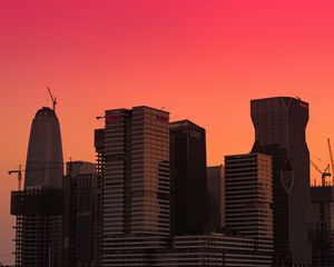 Preview wallpaper city, buildings, sunset, gradient