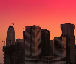 Preview wallpaper city, buildings, sunset, gradient