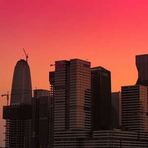 Preview wallpaper city, buildings, sunset, gradient