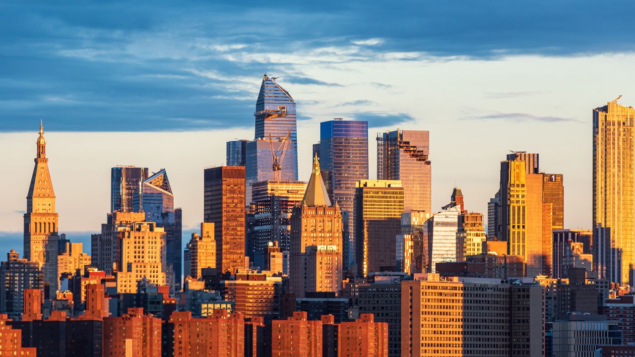 Wallpaper city, buildings, sunset, metropolis
