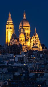 Preview wallpaper city, buildings, temple, domes, illumination, night, aerial view