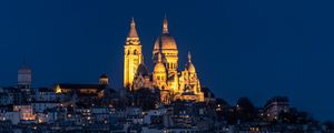 Preview wallpaper city, buildings, temple, domes, illumination, night, aerial view
