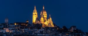 Preview wallpaper city, buildings, temple, domes, illumination, night, aerial view