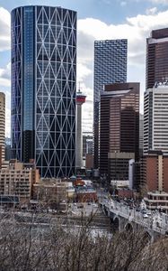 Preview wallpaper city, buildings, tower, bridge, road, river