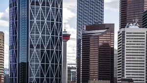 Preview wallpaper city, buildings, tower, bridge, road, river