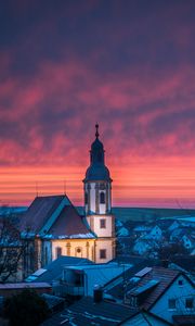 Preview wallpaper city, buildings, tower, backlight, twilight