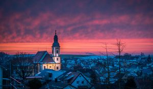 Preview wallpaper city, buildings, tower, backlight, twilight