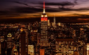 Preview wallpaper city, buildings, tower, lights, architecture, twilight