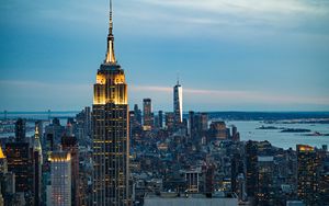 Preview wallpaper city, buildings, tower, architecture, twilight, new york