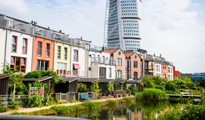 Preview wallpaper city, buildings, tower, architecture, river