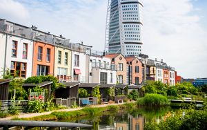 Preview wallpaper city, buildings, tower, architecture, river