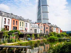 Preview wallpaper city, buildings, tower, architecture, river