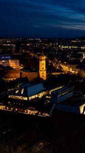 Preview wallpaper city, buildings, tower, twilight, aerial view, dark