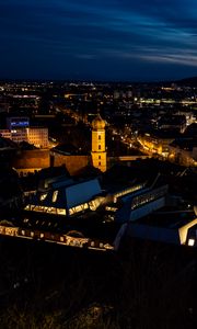 Preview wallpaper city, buildings, tower, twilight, aerial view, dark
